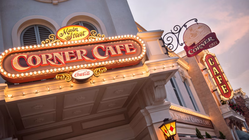 facade of Main Street Corner Cafe at Hong Kong Disneyland